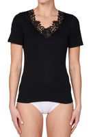Toker Dames Hemd kant, korte mouw 206/1 - 100% katoenen ondershirt met kant - T-shirt