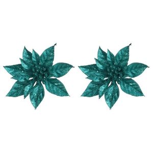 5x Kerstboomversiering op clip emerald groene bloem 15 cm