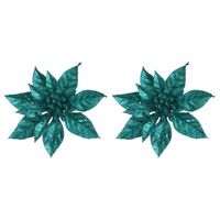 5x Kerstboomversiering op clip emerald groene bloem 15 cm