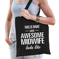Zwart cadeau tas awesome midwife / geweldige verloskundige voor dames - Feest Boodschappentassen - thumbnail
