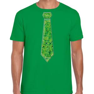 Verkleed t-shirt voor heren - stropdas groen - pailletten - groen - carnaval - foute party