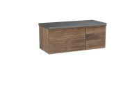 Balmani Forma zwevend badmeubel 120 x 55 cm amerikaans notenhout met Rock asymmetrisch linkse wastafel in zwart graniet, Horizontale symmetrische rechte ribbel