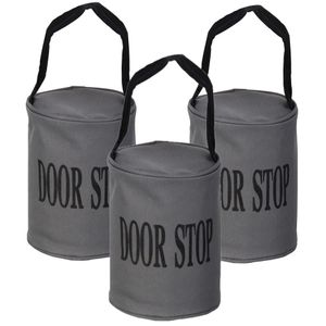 Set van 3x stuks canvas deurstopper grijs met handvat 16 x 12.5 cm