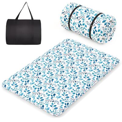 Draagbare Opvouwbare Futon Matras Japanse Futon Matras Wasbare Hoes Vloermatras met Draagtas Blauw 140 x 200 cm