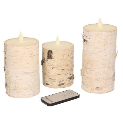 Kaarsen set 3x wit houten LED stompkaarsen met afstandsbediening Kaarsen set 3x wit houten LED stompkaarsen met afstandsbediening