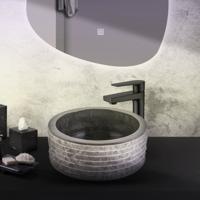 Aloni Marmeren 'Alur' Waskom Met Gepolijste Binnenzijde - Zwart 40x15 Cm