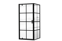 Luca Varess Vidor douchecabine met draaideur en vaste zijwand 90 x 90 cm Square glas mat zwart profiel - thumbnail