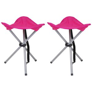 Urban Living bijzet krukje/stoeltje - 2x - Opvouwbaar - Camping/outdoor - D32 x H43 cm - Roze