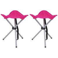 Urban Living bijzet krukje/stoeltje - 2x - Opvouwbaar - Camping/outdoor - D32 x H43 cm - Roze