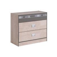 Leen Bakker - Ladekast Fabric - Eikenkleur/grijs - 76,3x87x39,8 Cm - Spaanplaat - Bruin#Grijs - 39.8x87x76.3 Cm
