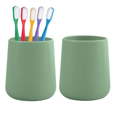 Badkamer beker / tandenborstelhouder Earth Serie - 2x - Keramiek - groen - 8 x 10 cm Badkamer beker / tandenborstelhouder Earth Serie - 2x - Keramiek - groen - 8 x 10 cm