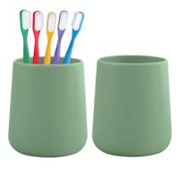 Badkamer beker / tandenborstelhouder Earth Serie - 2x - Keramiek - groen - 8 x 10 cm