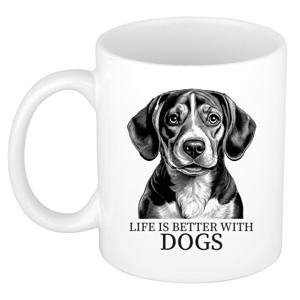 Cadeau mok voor honden liefhebbers - Beagle - wit - pentekening - keramiek - 300 ml