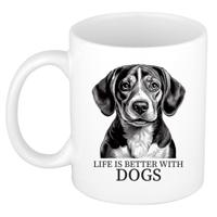 Cadeau mok voor honden liefhebbers - Beagle - wit - pentekening - keramiek - 300 ml