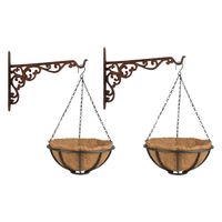 Set van 2x stuks Hanging baskets 30 cm met muurhaken - metaal - complete hangmand set - thumbnail