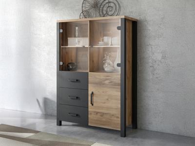 Hoge commode OLIANNE 3 deuren 3 lades appenzeller sparren/zwart