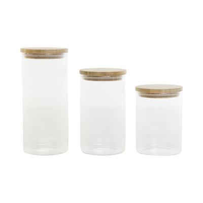 Set van 3 Potjes Home ESPRIT Transparant Siliconen Bamboe Borosilicaatglas 10 x 10 x 22,3 cm