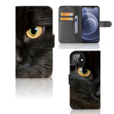 iPhone 12 | 12 Pro (6.1") | Telefoonhoesje | Met pasjeshouder | Zwarte Kat