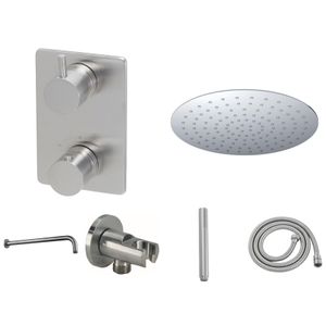 Regendouche set Wiesbaden Brushed UFO | Inbouw | Thermostaatkraan | 2-weg | Rond | Geborsteld staal