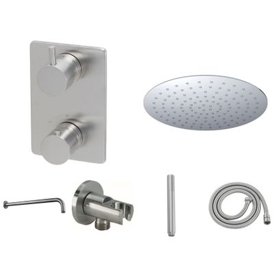 Regendouche set Wiesbaden Brushed UFO | Inbouw | Thermostaatkraan | 2-weg | Rond | Geborsteld staal