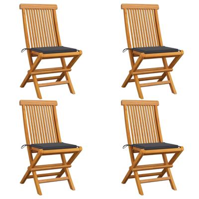 Tuinstoelen 4 st met antracietkleurige kussens massief teakhout