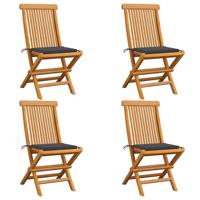 Tuinstoelen 4 st met antracietkleurige kussens massief teakhout