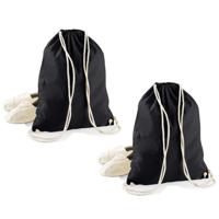 Rugtas Sporty - 4x stuks - zwart - gymtas met rijgkoord - 47 x 35 cm - 12 liter - katoen - rugzak