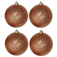 4x Kerstballen - koper - glitter - 10 cm - kunststof