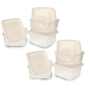 Vershoudbakjes Hega - set van 6x stuks - 1.3 liter - transparant/wit - L16 x B16 x H11 cm