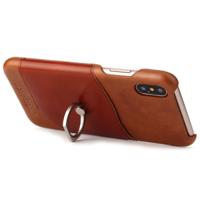 Fierre Shann voor iPhone X kleur Matching echte lederen terug dekken hoes met 360 graden rotatie houder & Card Slot(Brown)