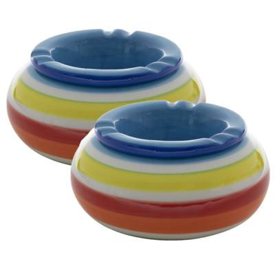 Stormasbak - 2x stuks - rond - terras asbak - blauw - keramiek - 14 x 7 cm