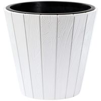 Prosperplast Plantenpot/bloempot Wood Style - buiten/binnen - kunststof - wit - D35 x H32 cm   -