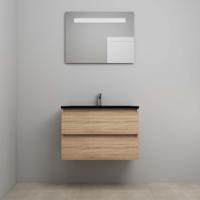 On-Line Badkamermeubelset - 80 cm - Voorgemonteerd - Ladestructuur - Acryl Wastafel - 1 Kraangat - Spiegel met LED-Verlichting - Eiken