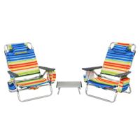 Set van 1 Tafel en 2 Strandstoelen Ligstoelen voor Buiten met Oprolbare Campingtafel 5-Standen Klapstoelen en Aluminium Tafel Kleurrijk