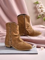 Women's Cross Lace Lace Panel Vintage Chunky Heel Chukkas Booties