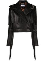 Philipp Plein veste crop frangée en cuir - Noir - thumbnail