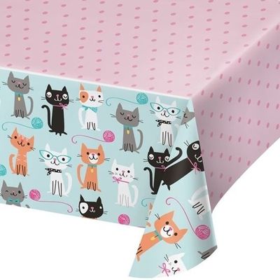 Katten/poezen thema tafelkleed roze 137 x 259 cm