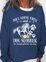 Women's Cute Horse And Dog Flower Dirt Horse Smell Simple Crew Neck Loose Sweatshirt - thumbnail