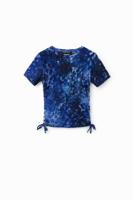 Slim fit T-shirt met plooitjes en dierenprint - BLUE - M