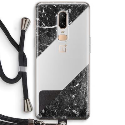 Zwart marmer: OnePlus 6 Transparant Hoesje met koord