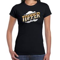 Topper fun tekst t-shirt voor dames zwart in 3D effect