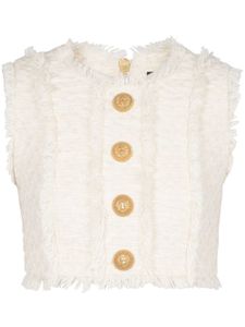 Balmain haut crop en tweed - Blanc