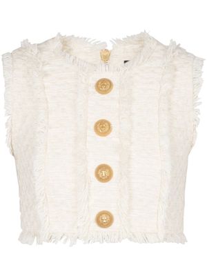 Balmain haut crop en tweed - Blanc