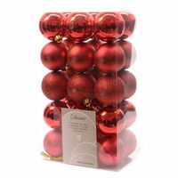 30x Kerst rode kunststof kerstballen 6 cm - Mix - Onbreekbare plastic kerstballen - Kerstboomversiering kerst rood