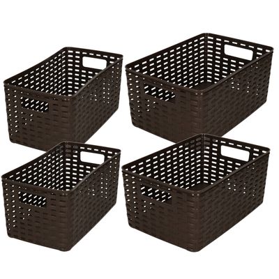 Set van 8x stuks opbergboxen/opbergmandjes rotan donkerbruin kunststof