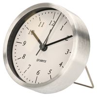 Gerimport Wekker/alarmklok analoog - zilver/wit - aluminium/glas - 9 x 2,5 cm - staand model - Wekkers - thumbnail