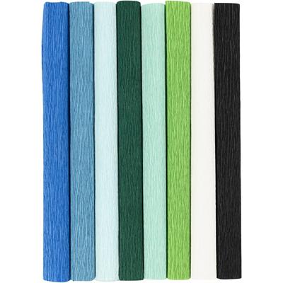 Creativ Company Crêpepapier, vel 25x60 cm, crêpe-verhouding: 180%, 105 gr, blauw/groen harmonie, 8 vel/ 1 doos