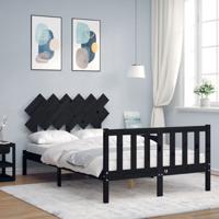 Bedframe met hoofdbord massief hout zwart