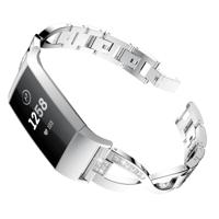 X-vormige diamant-bezaaid metalen stalen polsband horloge band voor Fitbit charge 3 (zilver)