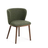 Kave Home Ciselia eetkamerstoel dik chenille Groen poot donker hout